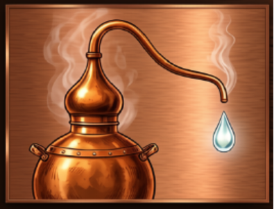 Alambique de cobre destilando gota a gota