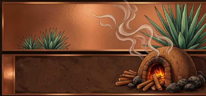 Horno de tierra con leña y piñas de agave